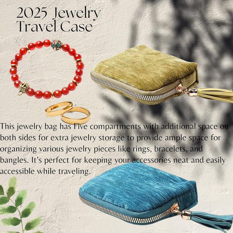 CHIMORY 2026 New Travel Jewelry Case Organizer, Portable Travel Jewelry Organizer, Jewelry Pouch for Journey Rings Crystal Bracelet Organizer with Tassel Zipper, Valentines Day Gifts for Women, Avocado Green - Image 2
